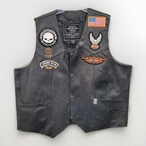 Men's Leather Motorcycle Vest 3XL Rocky Mountain Hides Biker Patched Black